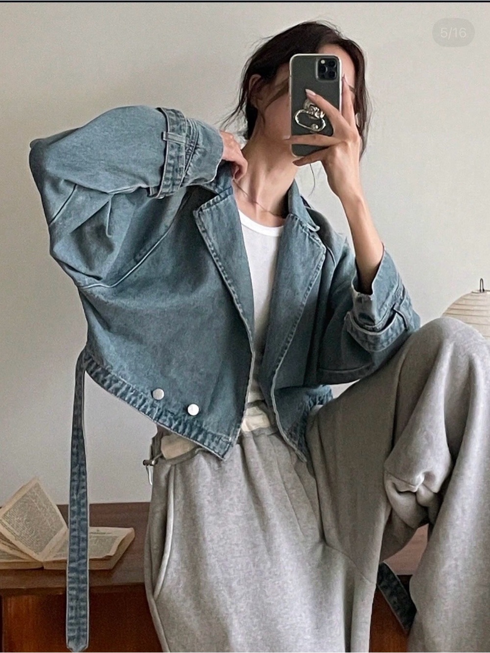 Washed Teal Cropped Denim Jacket